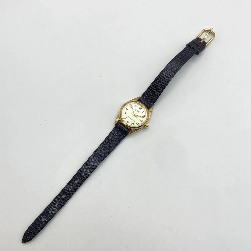 Vintage Sharp Women's Watch 21mm Gold Tone Leather Easy Reader New Battery SMALL